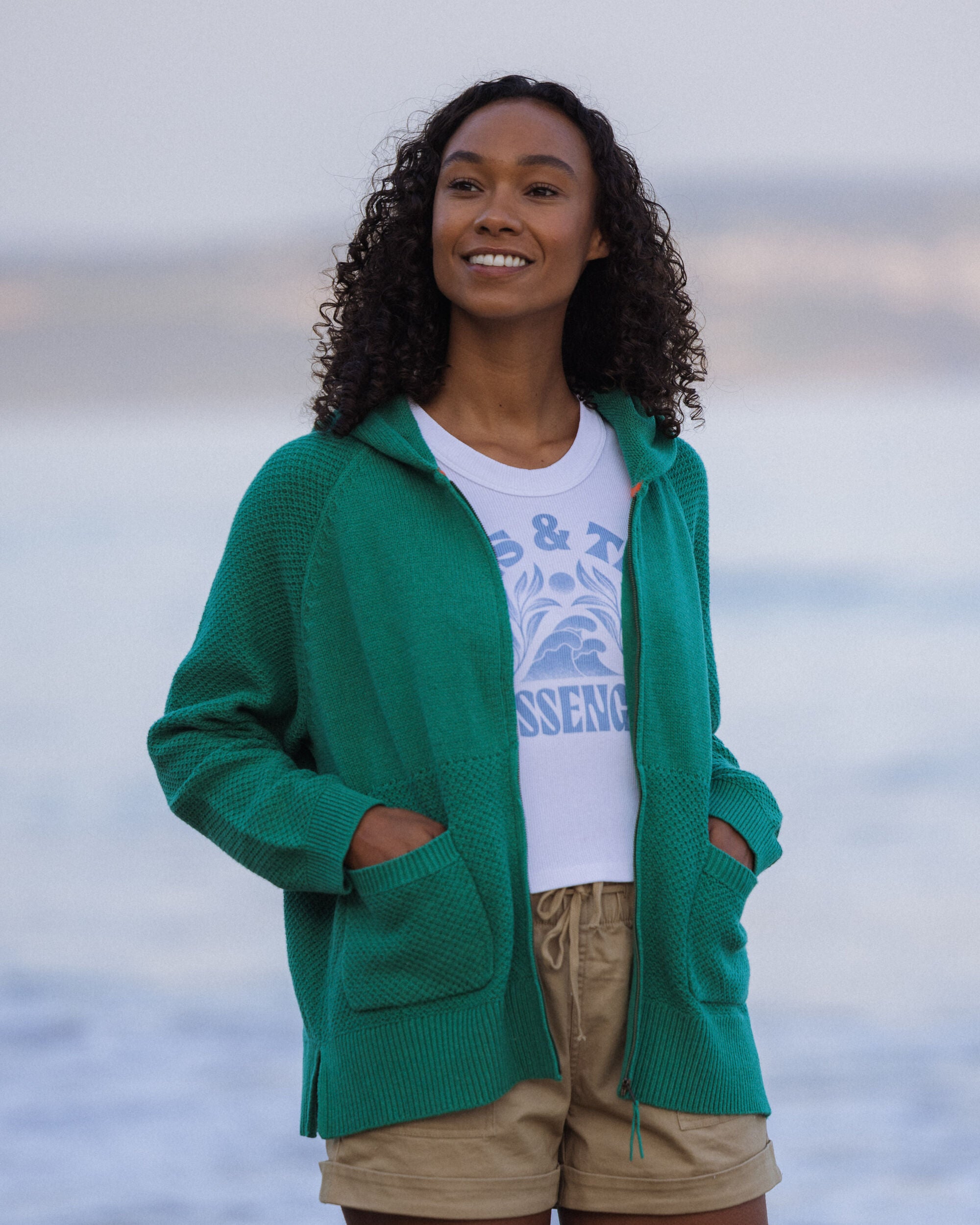 Cove Full Zip Organic Cotton Knitted Hoodie - Greenlake - Lifestyle