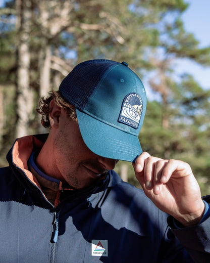 Male_Waves & Trees Organic Cotton Trucker Cap - Tidal Blue