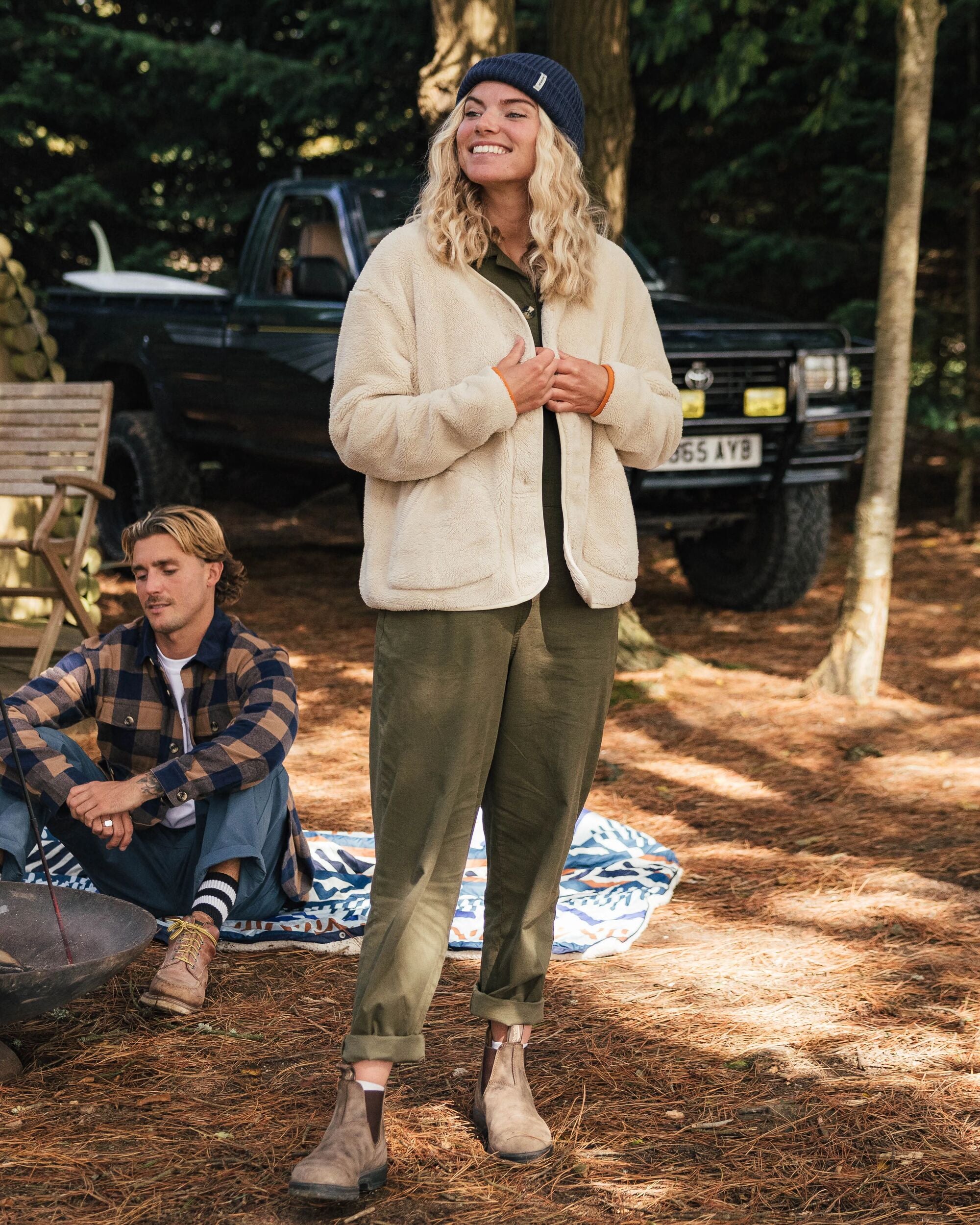 Iris Collarless Recycled Fleece - Oat - Lifestyle