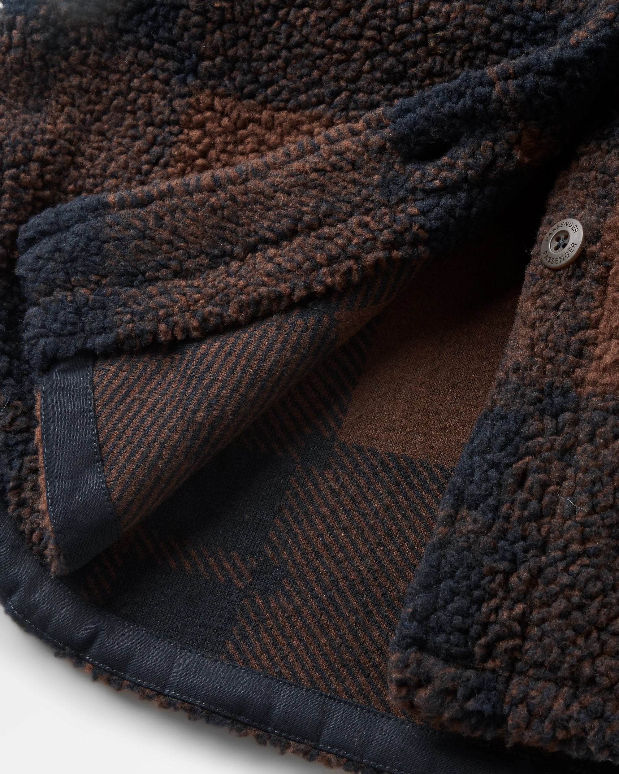Cloudy Recycled Deep-Pile Sherpa Fleece Shirt - Chestnut/Deep Navy Check - Flatlay