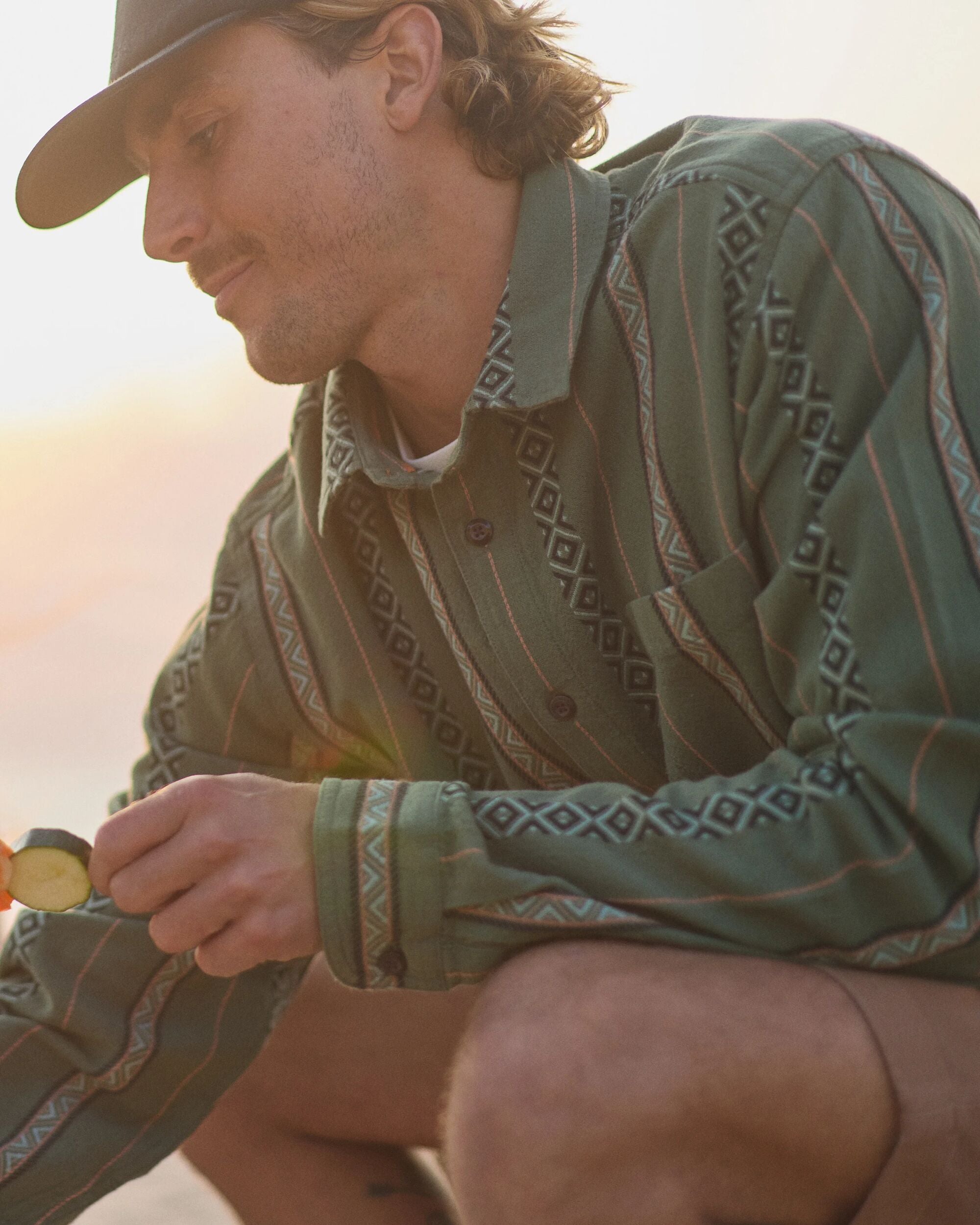 Voyage Jacquard Shirt - Wild Green Stripe - Lifestyle