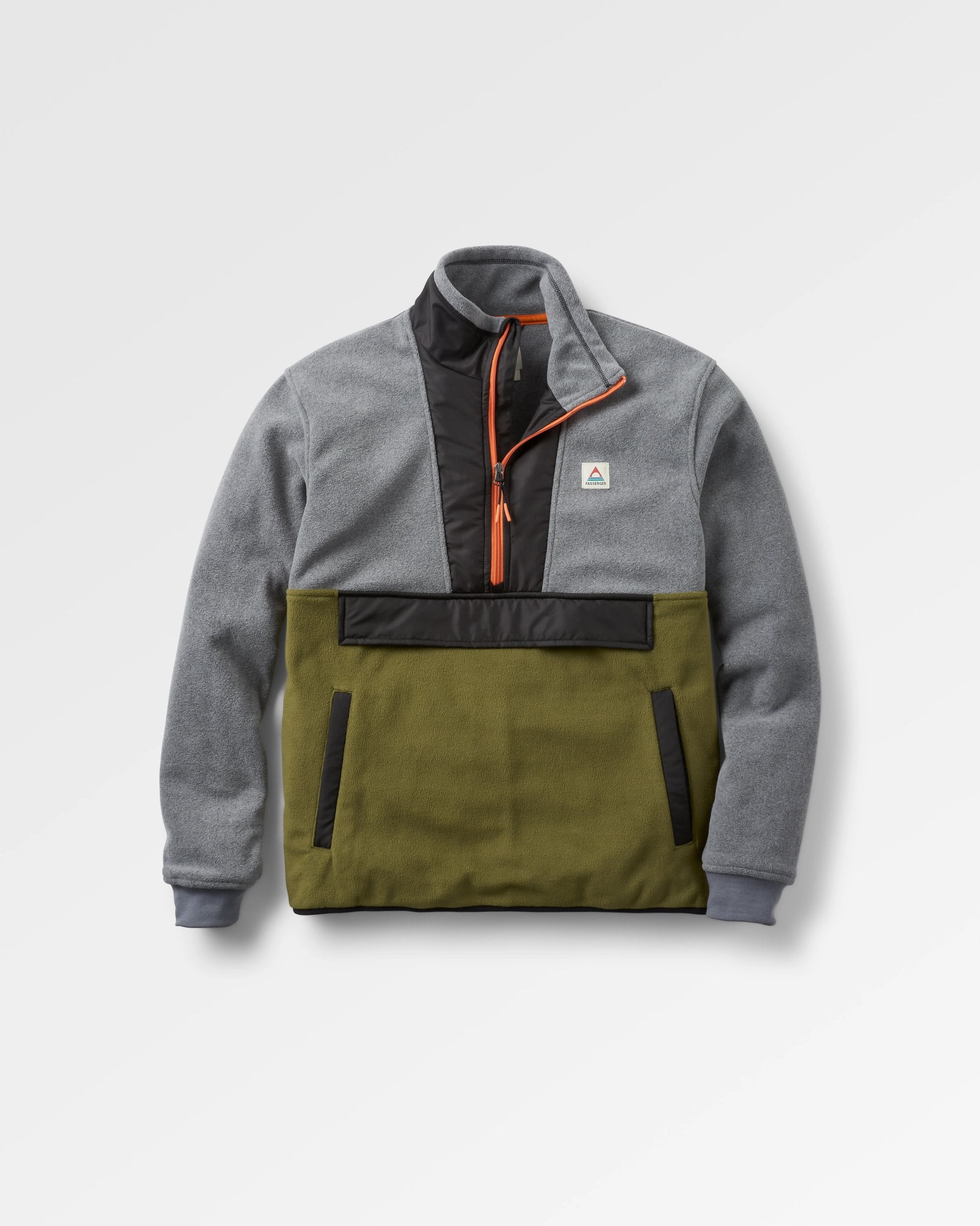 Woodland Hoodless Recycled Polar Fleece - Grey Marl/Khaki - Flatlay
