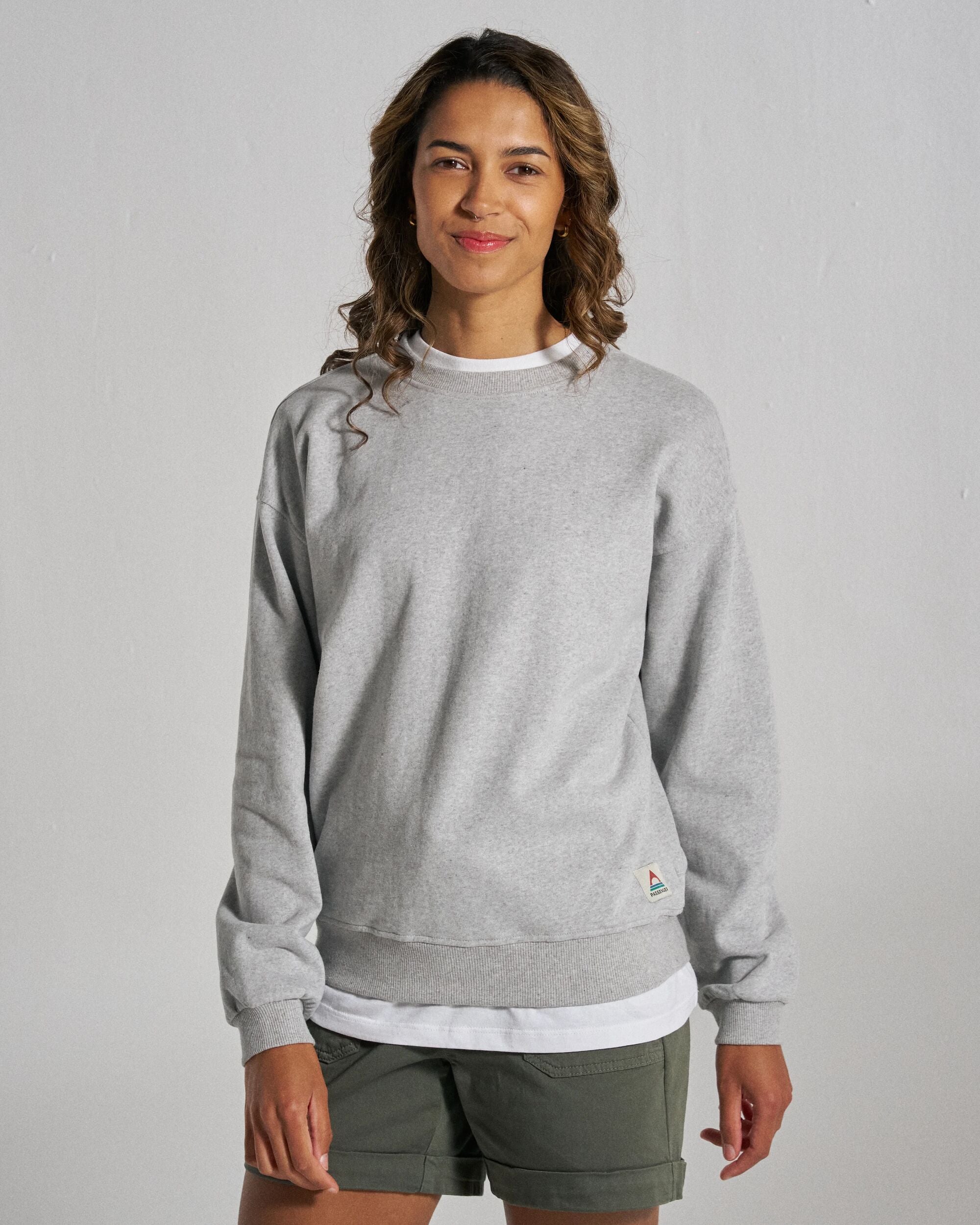 Heritage Women's Sweatshirt - Mid Grey Marl - Studio Model