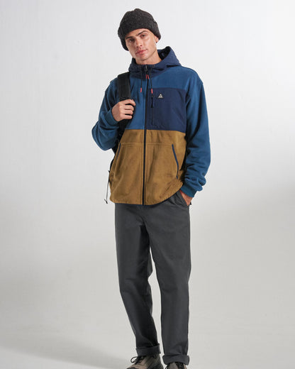 Woodland Full Zip Hooded Polartec® Fleece - Dark Denim/Caramel - Studio Model