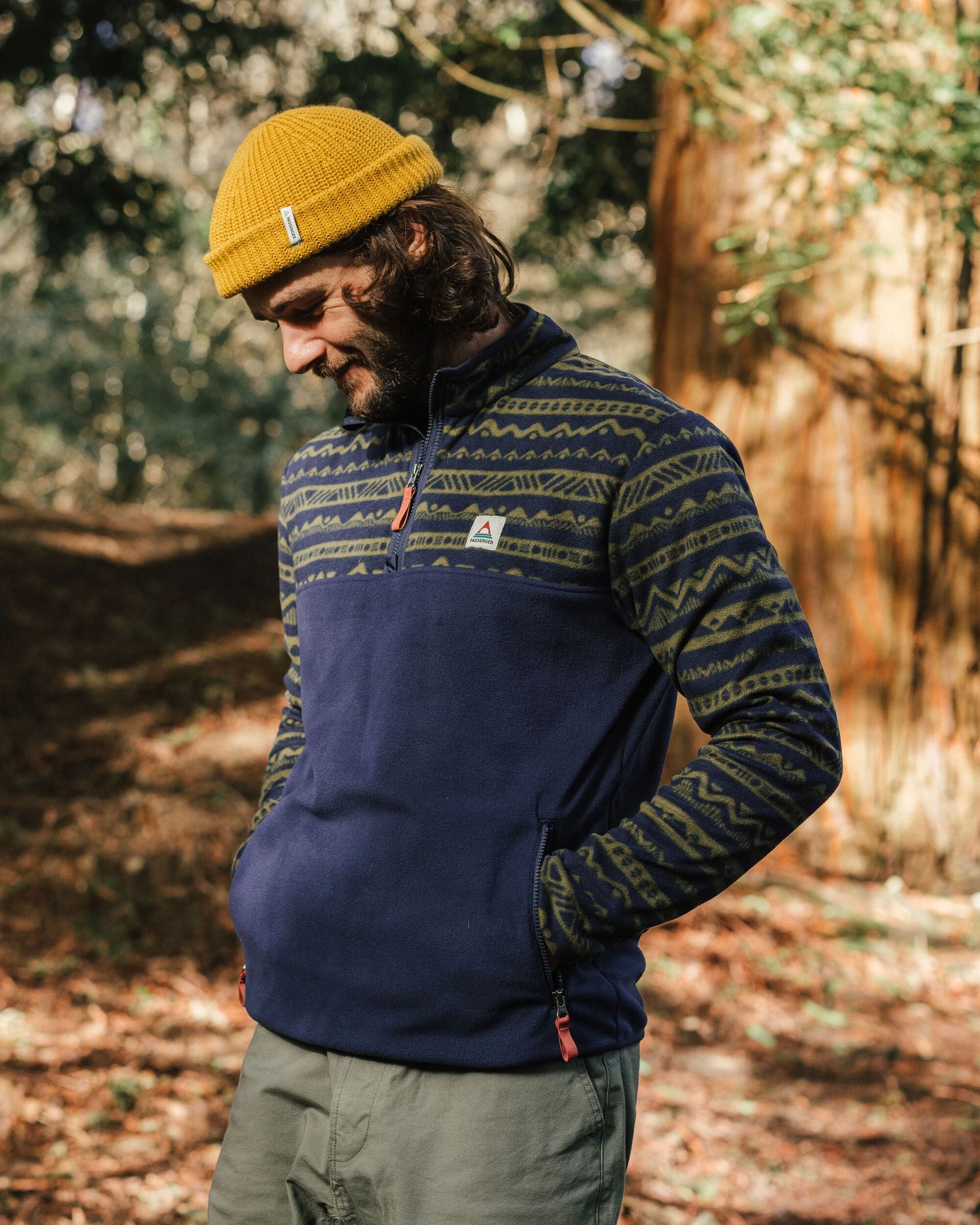 Set Off Recycled Polar 1/4 Zip Fleece - Mountain Geo Khaki/Rich Navy - Lifestyle