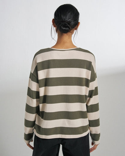 Panorama Striped LS T-Shirt - Dusty Olive - Studio Model