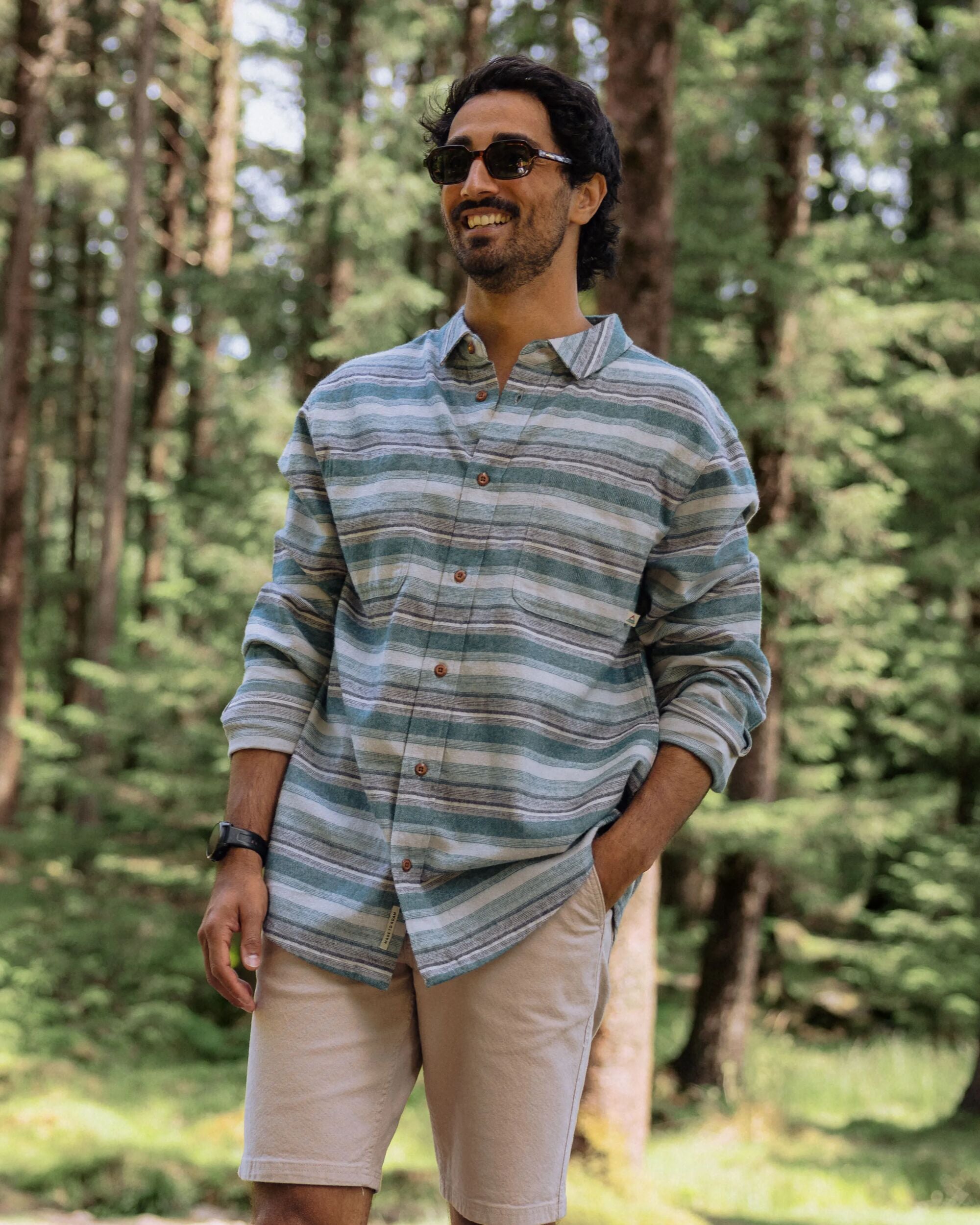Backcountry Stripe Light Shirt - Grey Marl/Mediterranean Stripe - Lifestyle