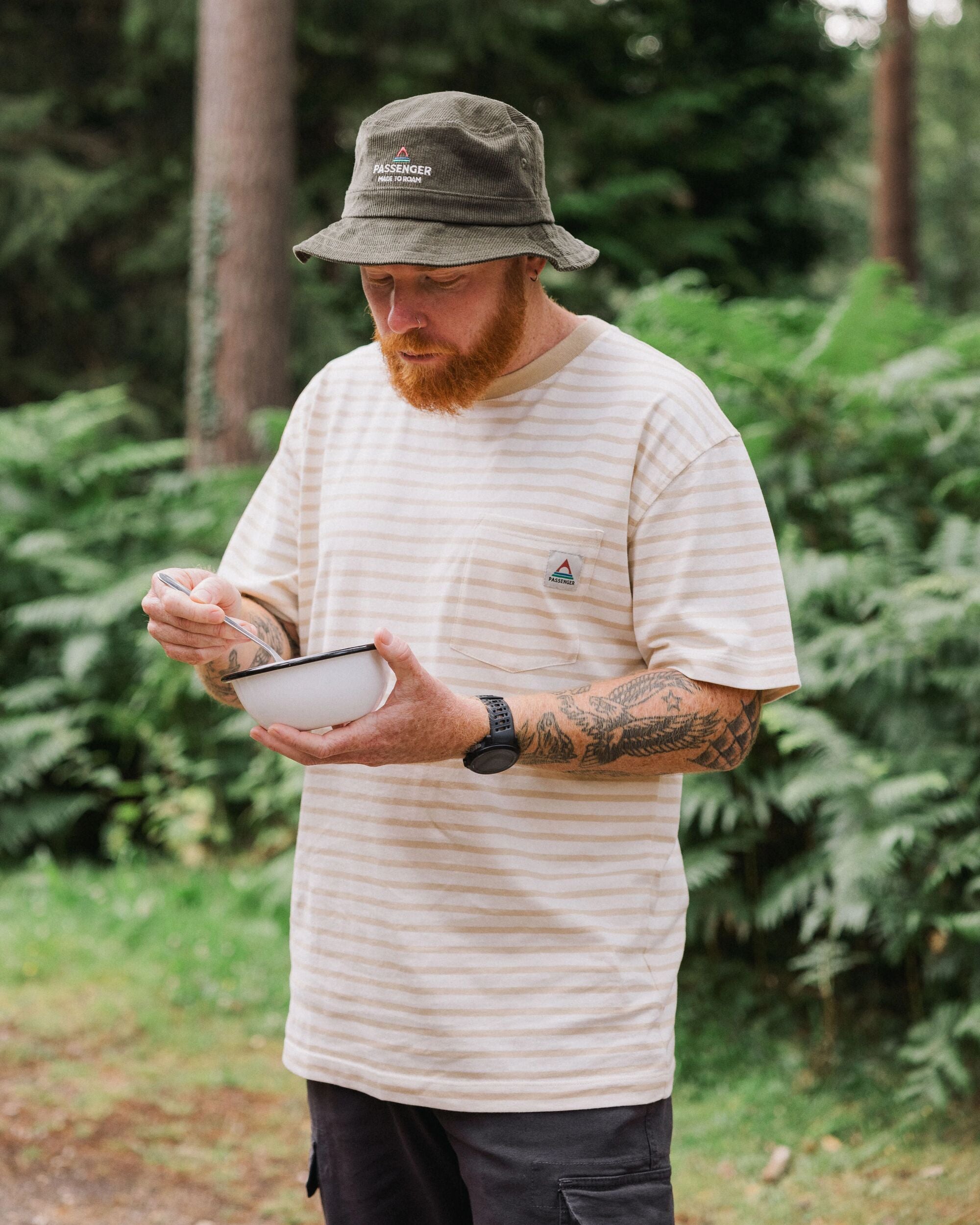 Zen Recycled Cotton Relaxed Fit T-Shirt - Stone Stripe - Lifestyle