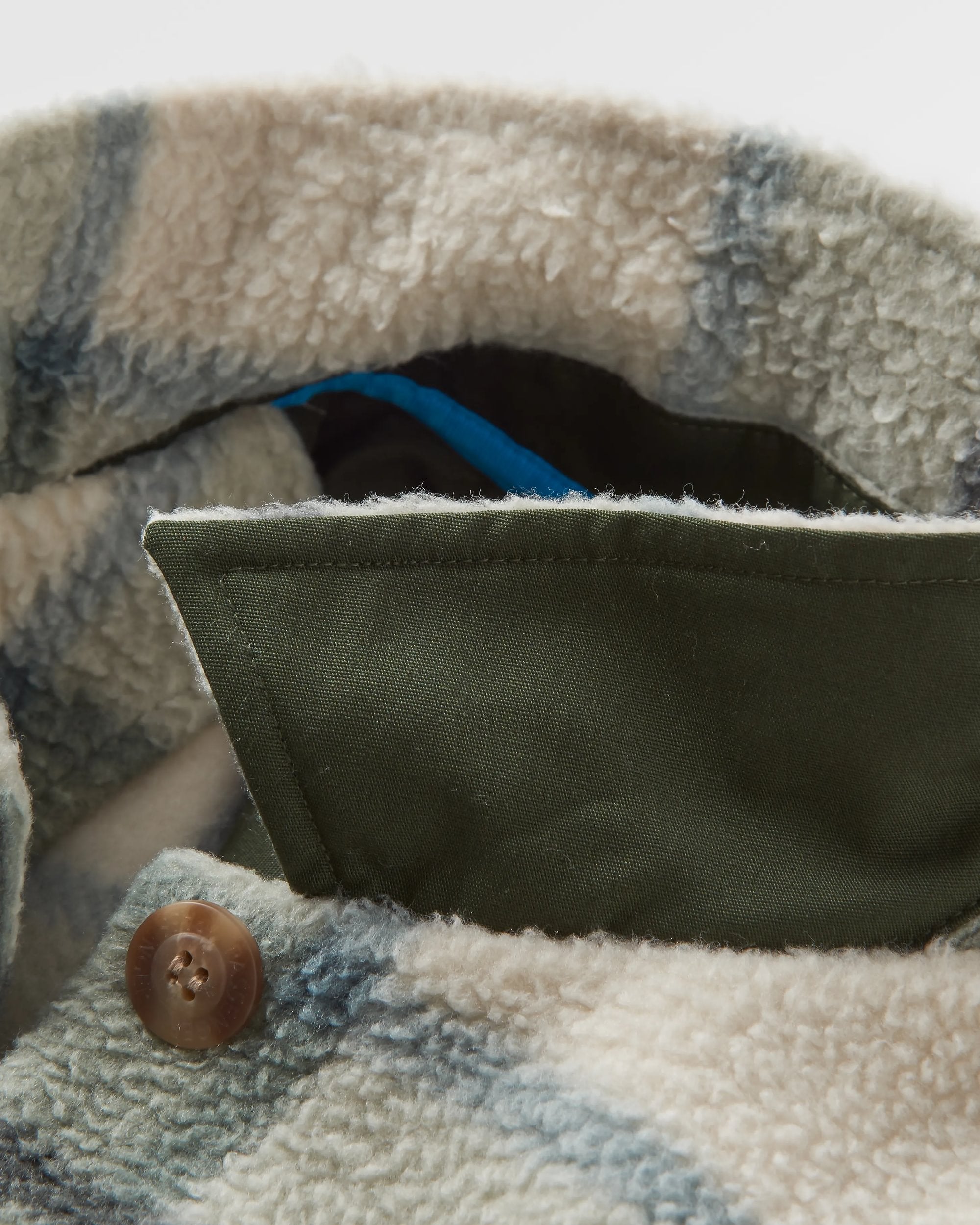 Cloudy Recycled Sherpa Fleece Shirt - Pistachio Check - Flatlay