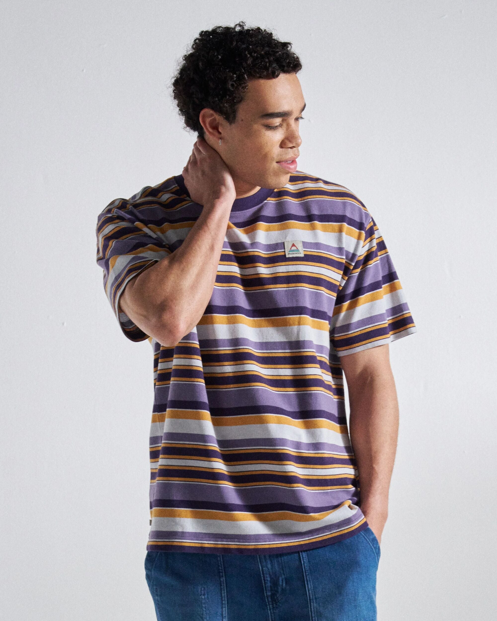 Wild Pine Stripe T-Shirt - Heather Multi Stripe - Studio Model