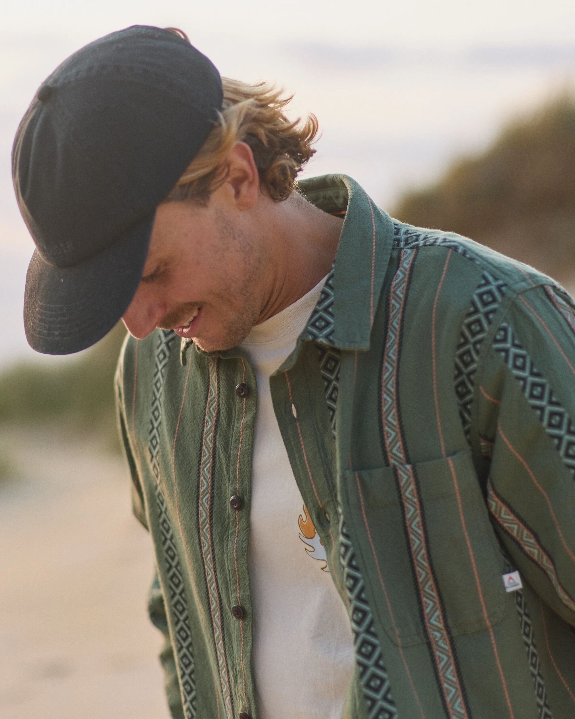 Voyage Jacquard Shirt - Wild Green Stripe - Lifestyle