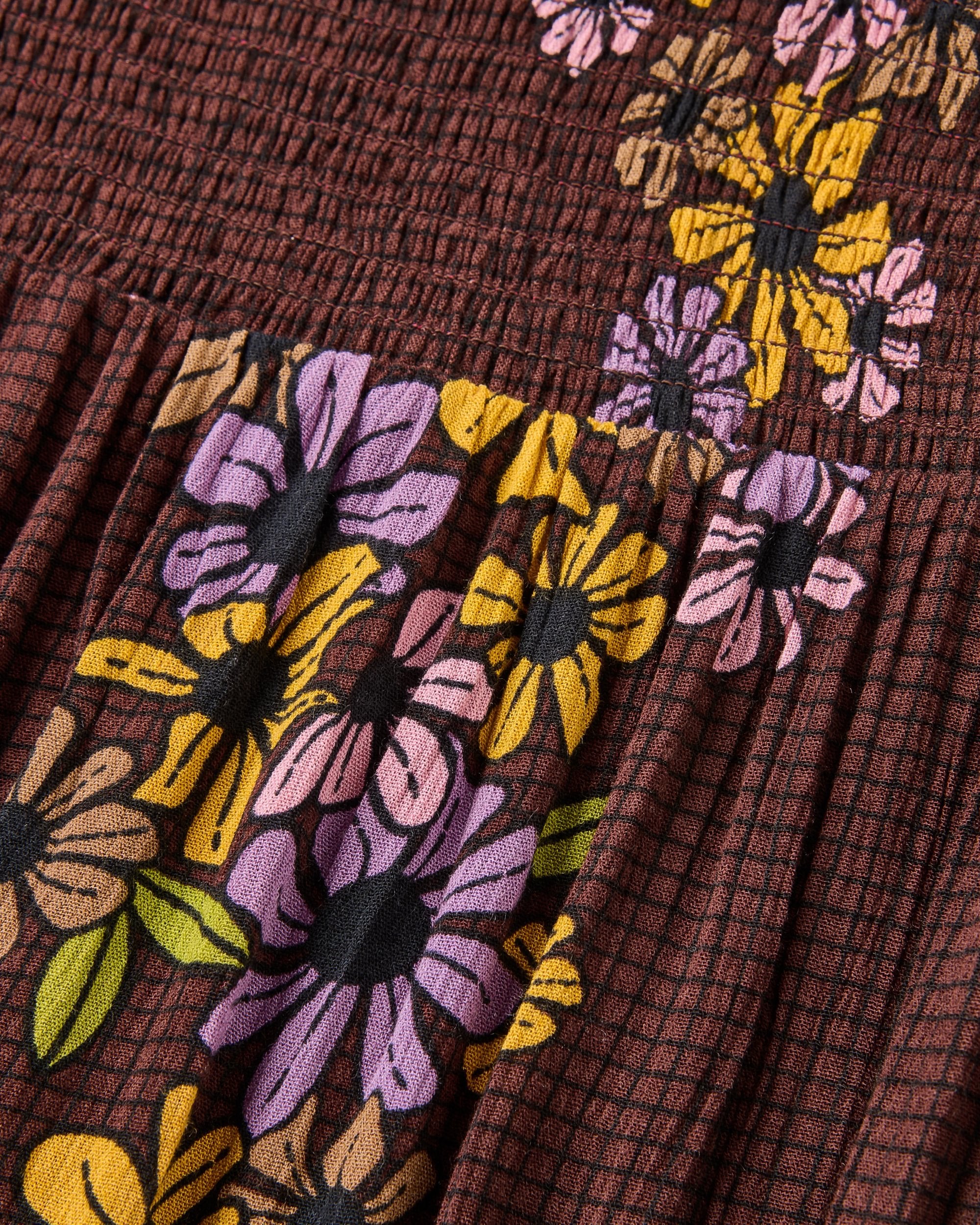 Soleis Woven Maxi Dress - Floral Grid Espresso - Flatlay